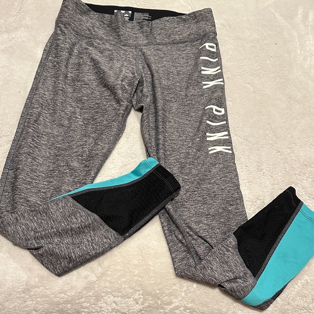 PINK Victoria's Secret Leggings in Gray with Teal and Black Accents